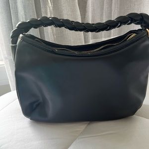 Black Leather Purse With Braided Handle
